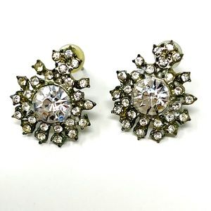 1950s Vintage Earrings Rhinestone Retro Flower